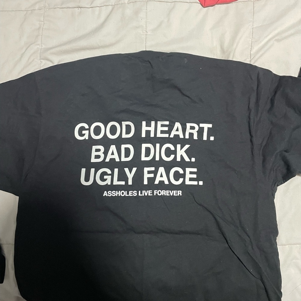Assholes Live Forever Good Heart Text Large Black Tee Shirt